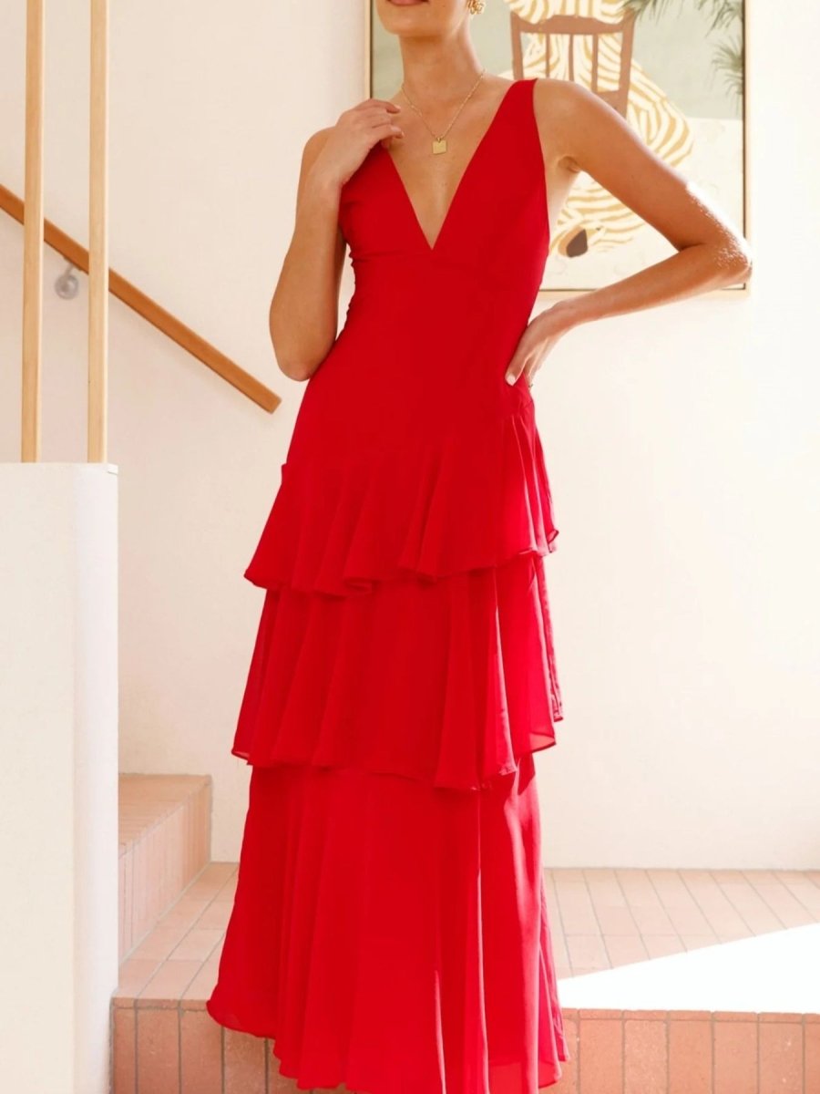Sleeveless Ruffled Backless Maxi Dress - 