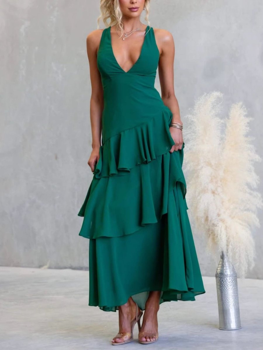 Sleeveless Ruffled Backless Maxi Dress - 