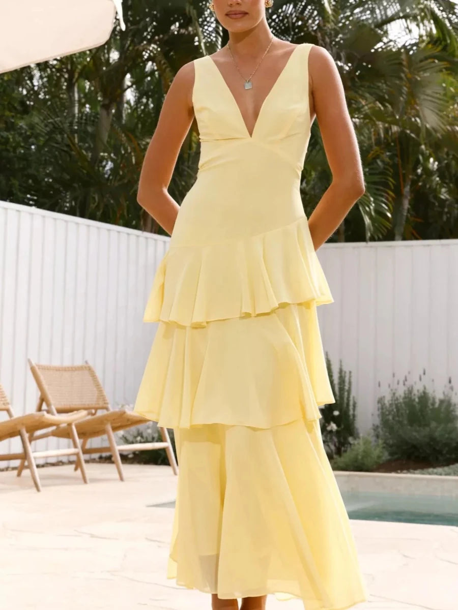 Sleeveless Ruffled Backless Maxi Dress - 