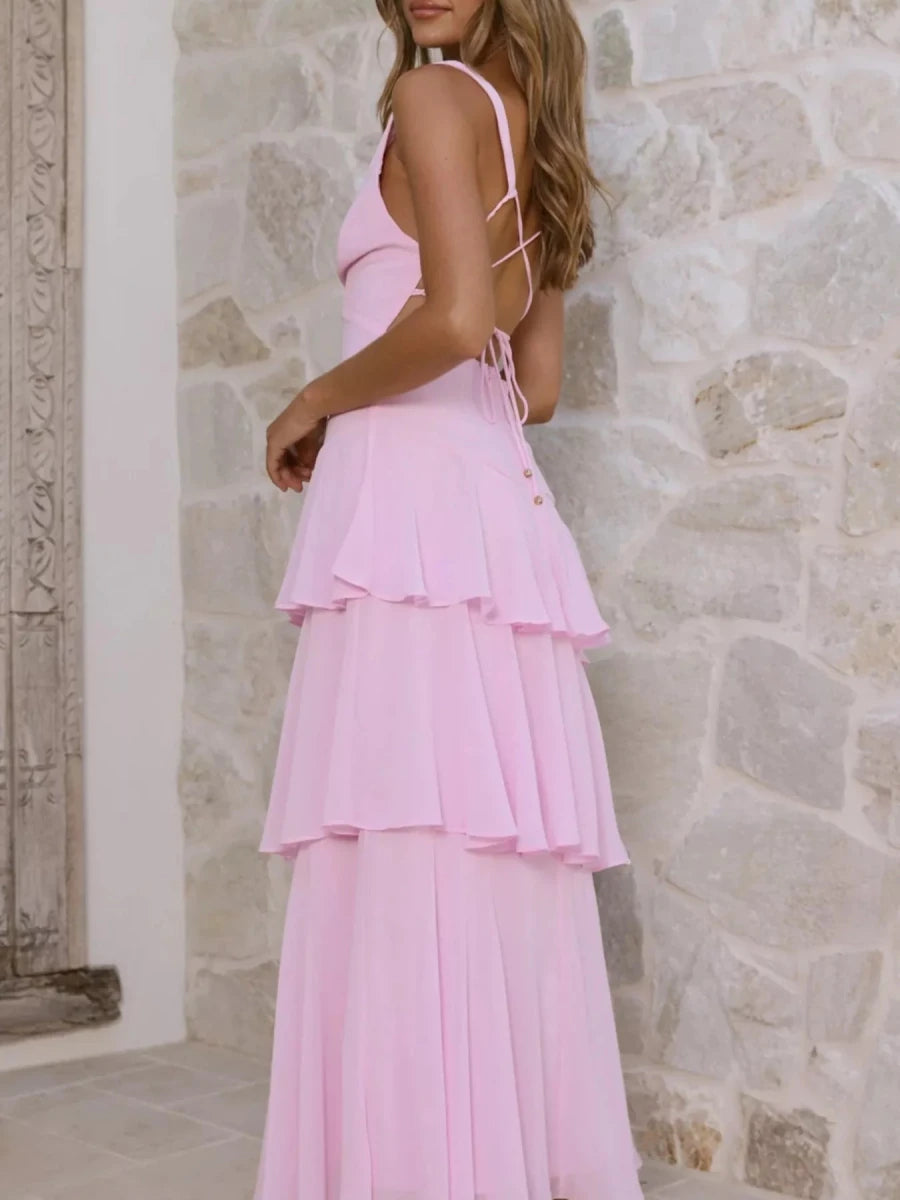 Sleeveless Ruffled Backless Maxi Dress - 