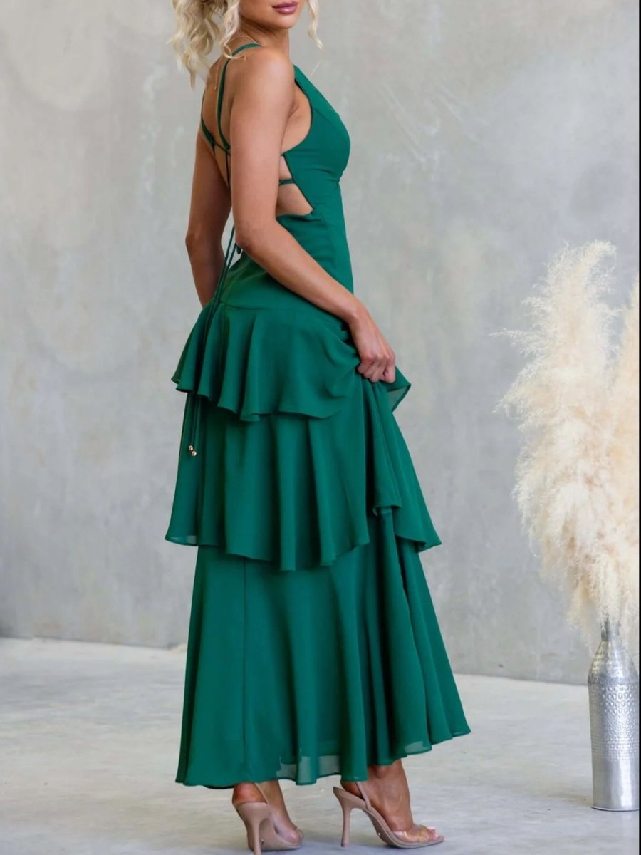 Sleeveless Ruffled Backless Maxi Dress - 