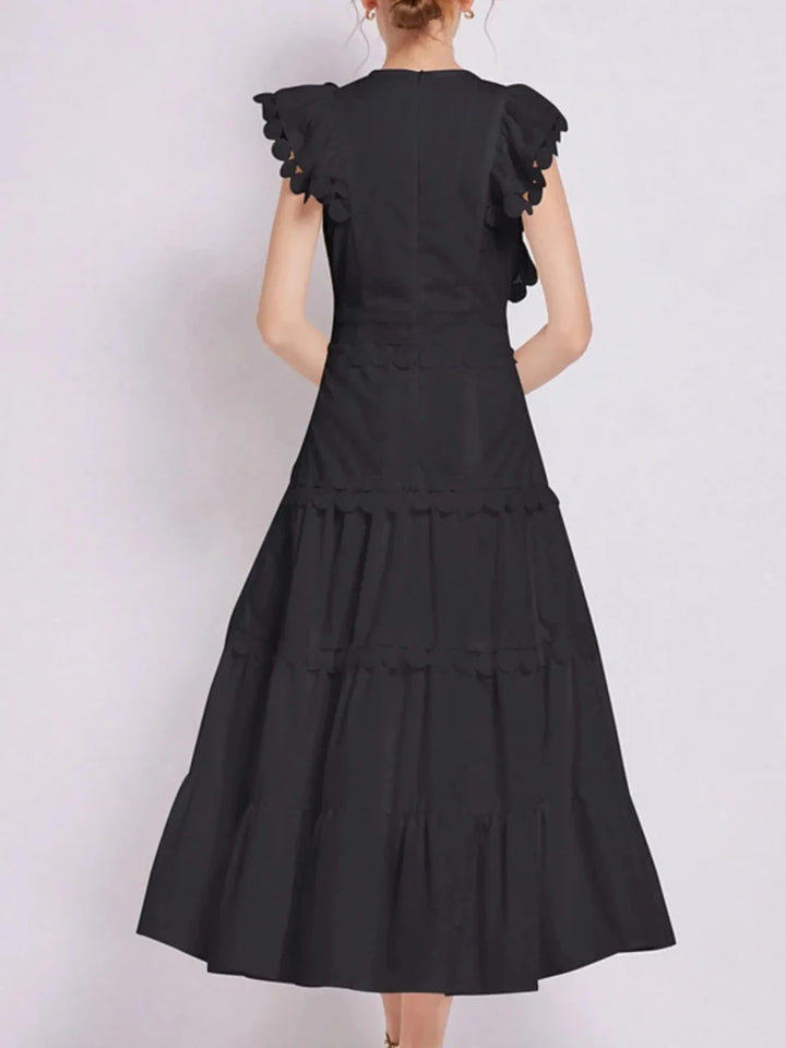 Sleeveless Ruffled Tiered Dress with Trim - 