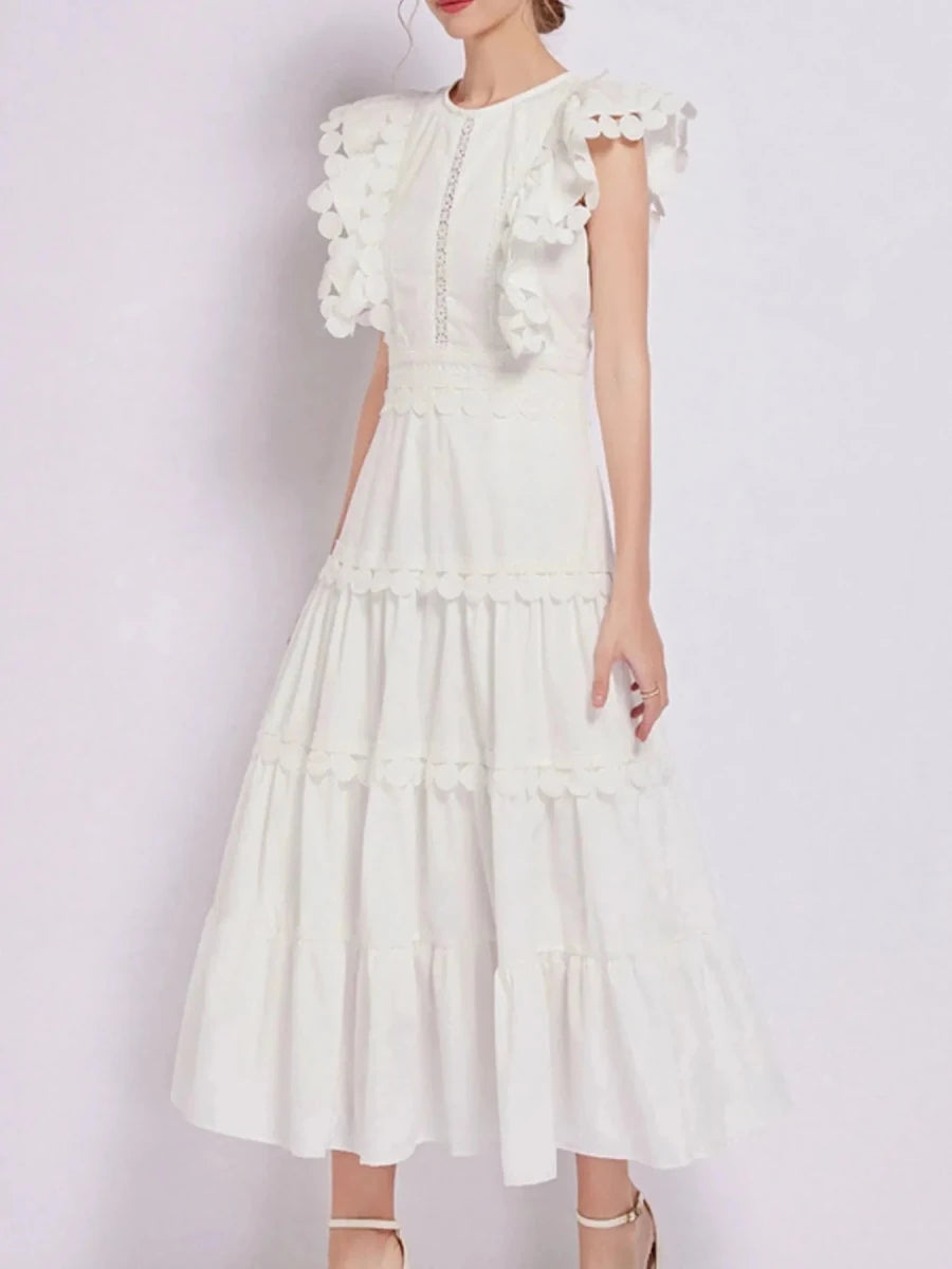 Sleeveless Ruffled Tiered Dress with Trim - 
