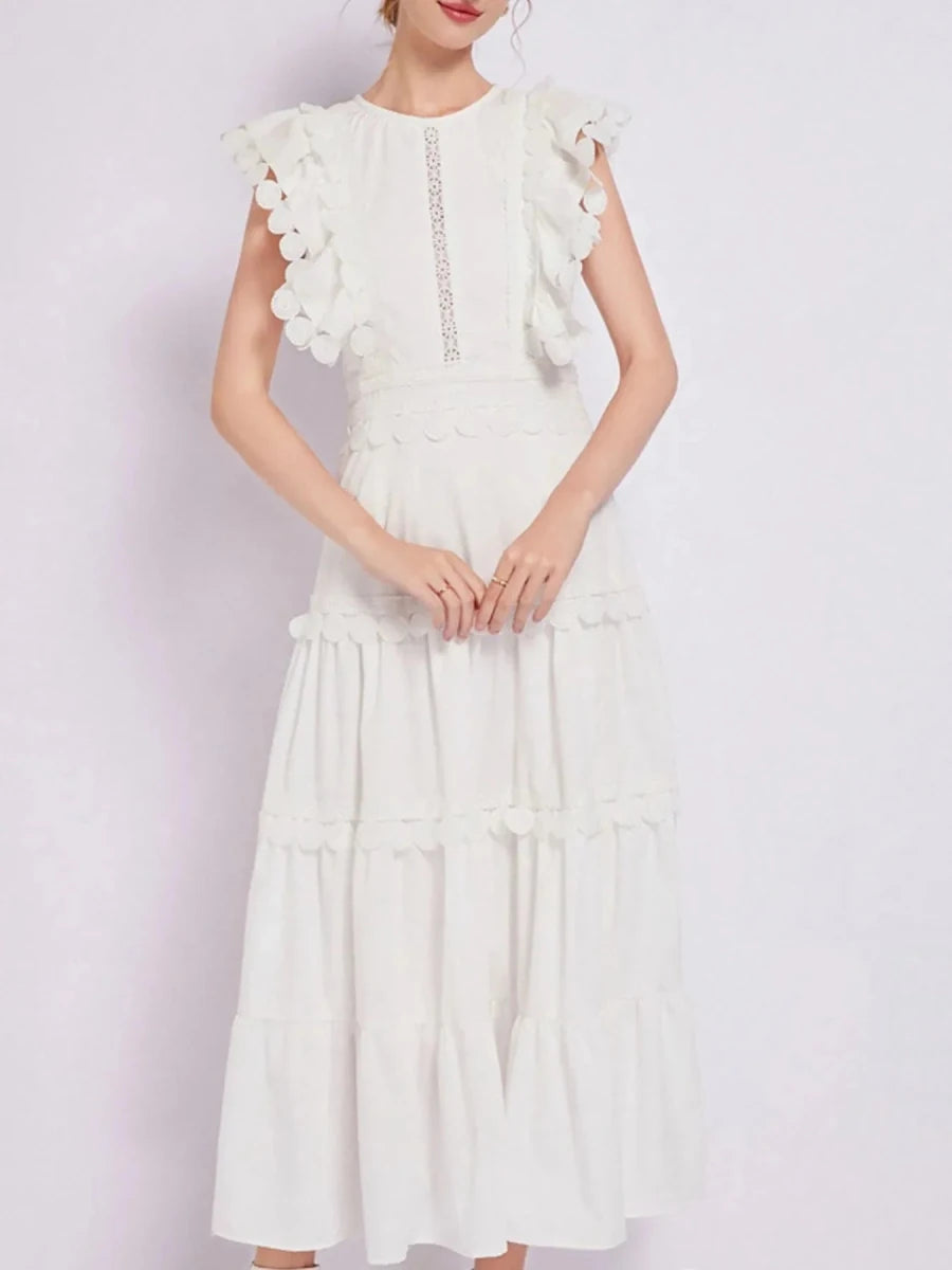 Sleeveless Ruffled Tiered Dress with Trim - 