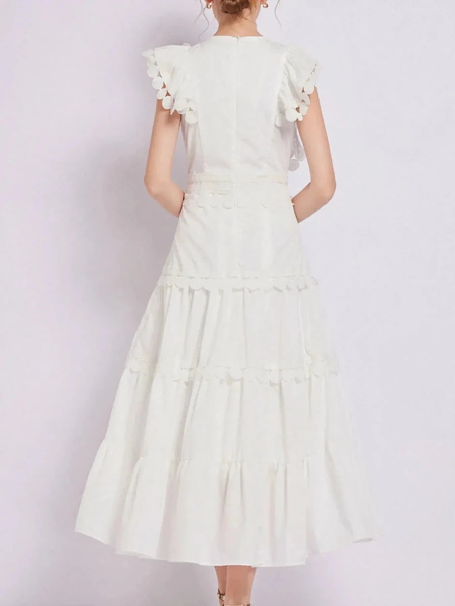 Sleeveless Ruffled Tiered Dress with Trim - 