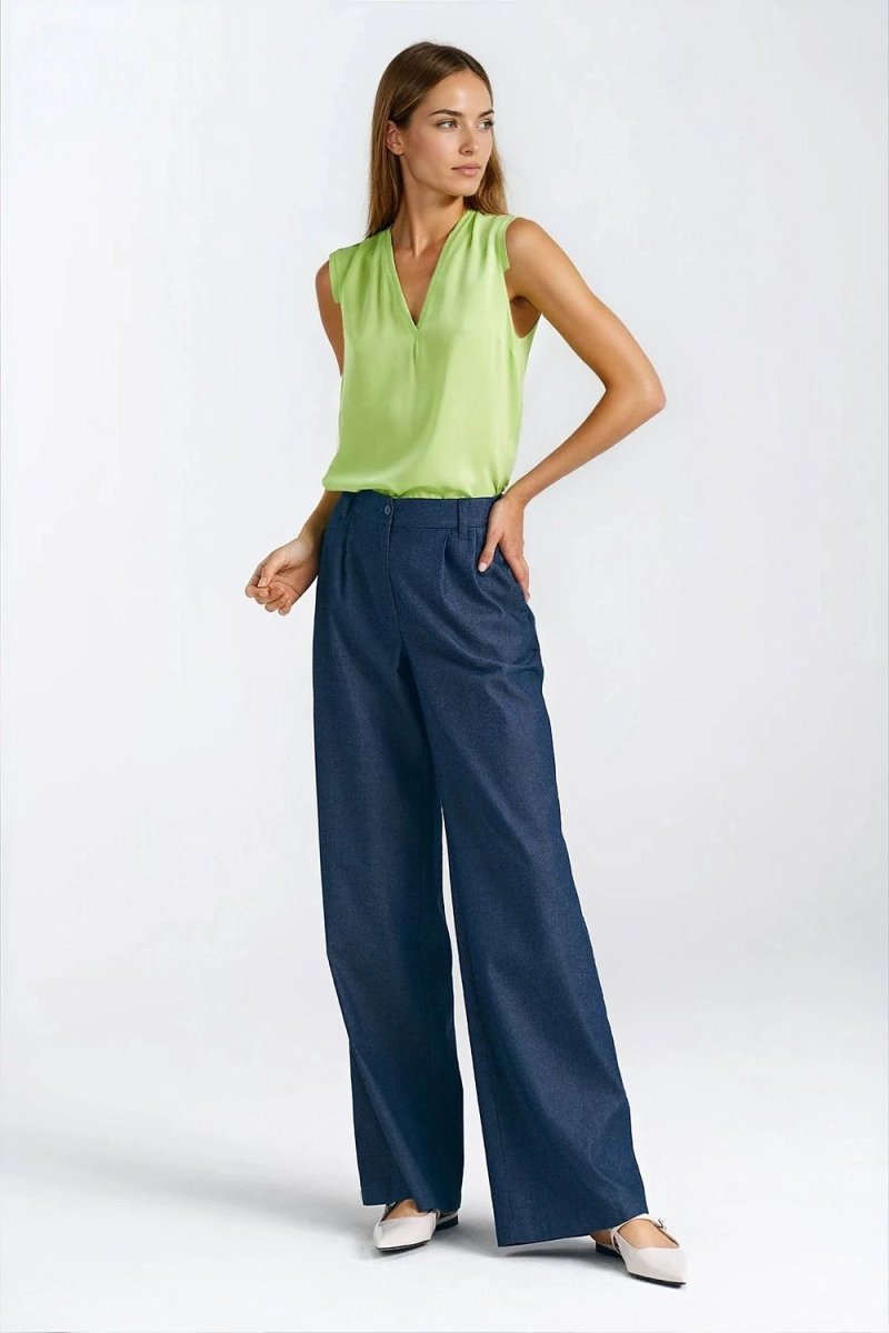Sleeveless V - Neck Blouse in Cyber Lime Viscose - 