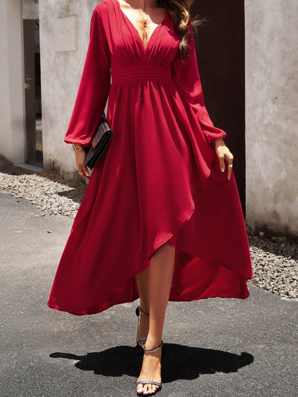 Slim waist V - neck sexy dress with big swing - Formal Dress