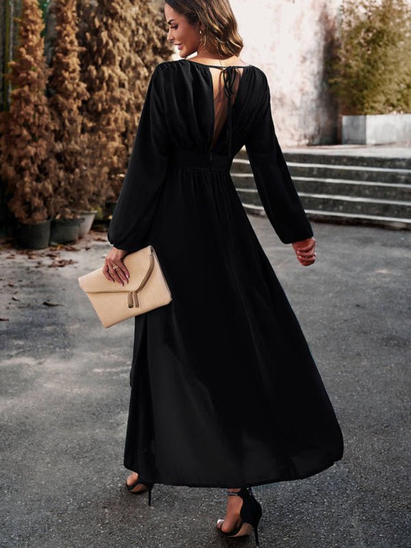 Slim waist V - neck sexy dress with big swing - Formal Dress