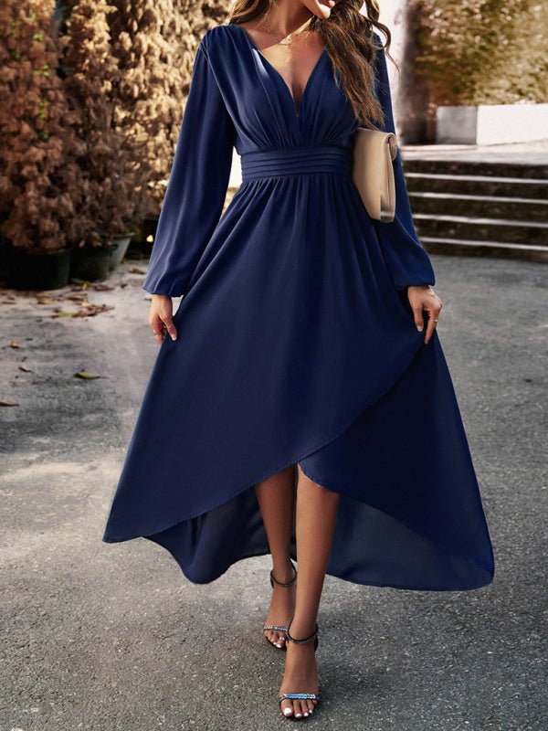 Slim waist V - neck sexy dress with big swing - Formal Dress