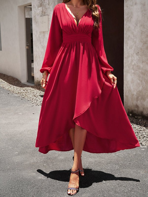 Slim waist V - neck sexy dress with big swing - Formal Dress