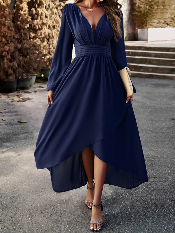 Slim waist V - neck sexy dress with big swing - Formal Dress