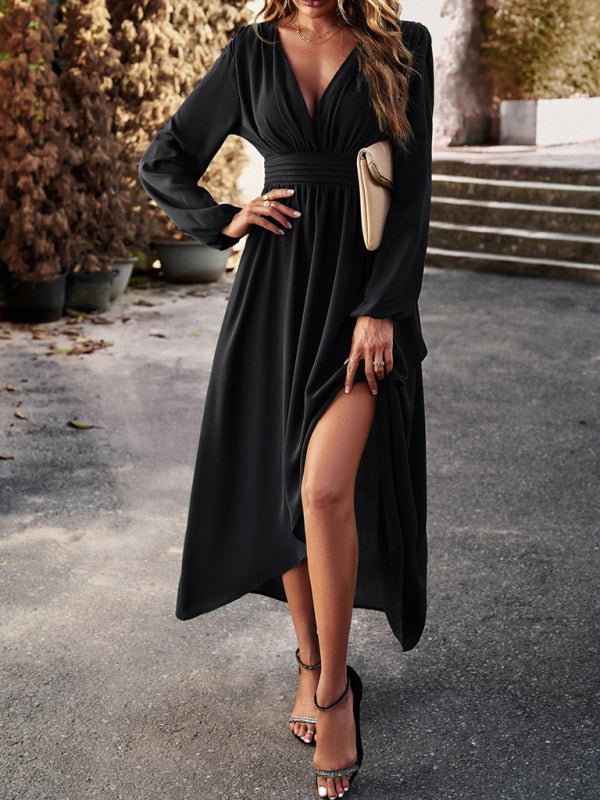 Slim waist V - neck sexy dress with big swing - Formal Dress