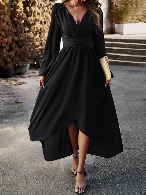 Slim waist V - neck sexy dress with big swing - Formal Dress
