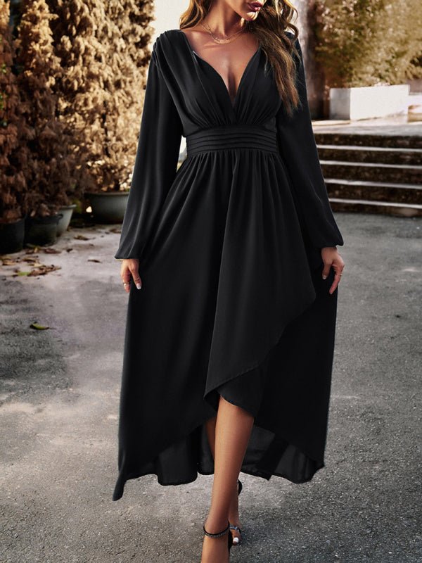 Slim waist V - neck sexy dress with big swing - Formal Dress