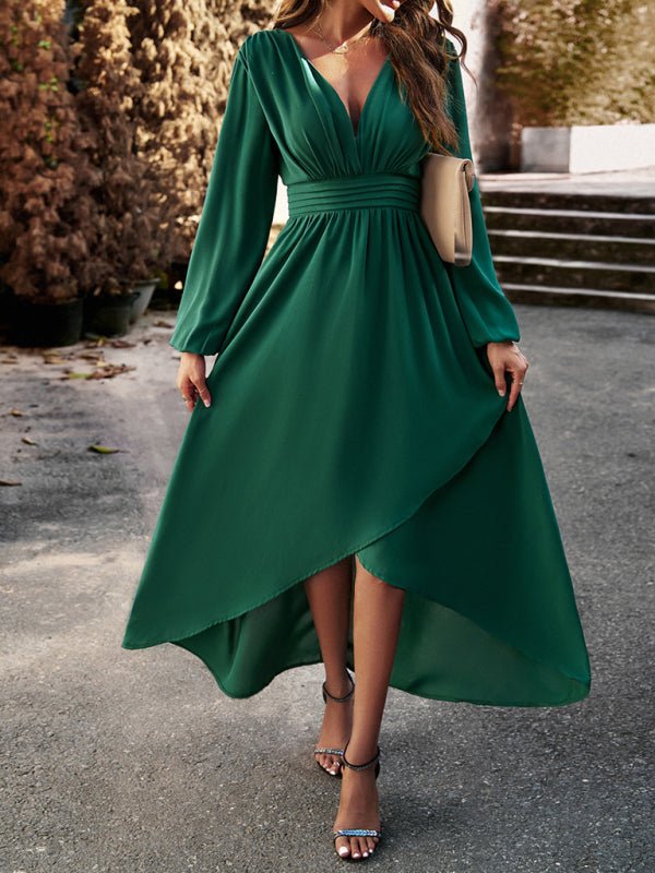 Slim waist V - neck sexy dress with big swing - Formal Dress