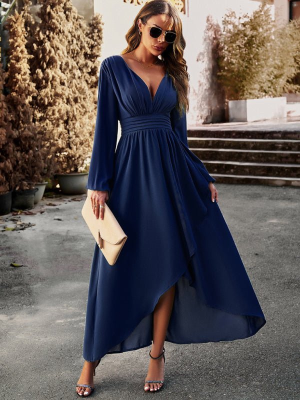 Slim waist V - neck sexy dress with big swing - Formal Dress