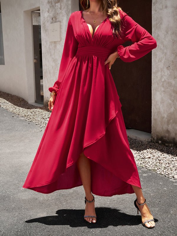 Slim waist V - neck sexy dress with big swing - Formal Dress
