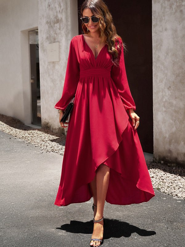 Slim waist V - neck sexy dress with big swing - Formal Dress