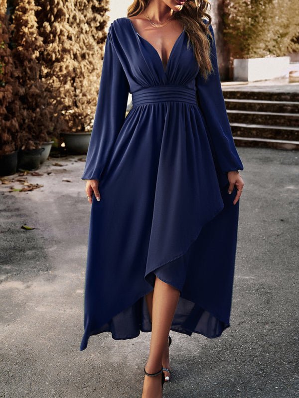 Slim waist V - neck sexy dress with big swing - Formal Dress