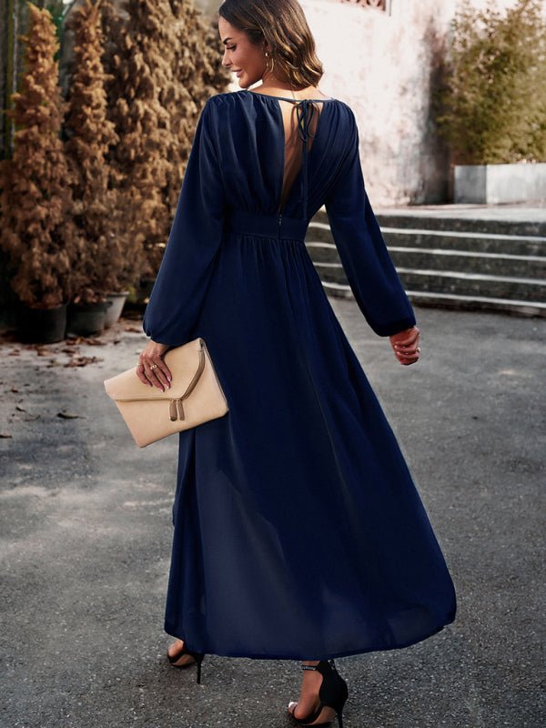 Slim waist V - neck sexy dress with big swing - Formal Dress