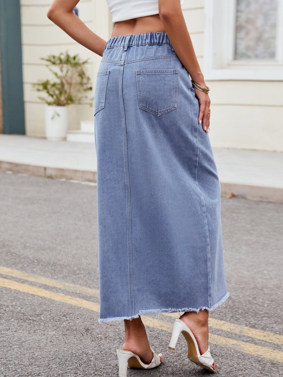 Slit Asymmetrical Waist Denim Skirt - Bottoms