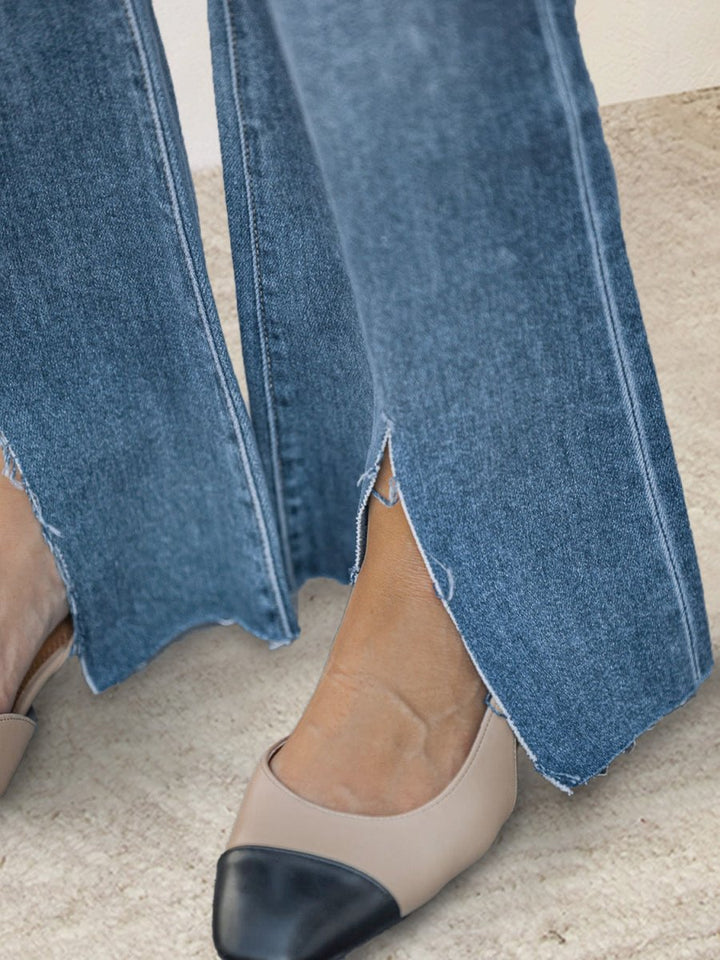 Slit Bootcut Jeans with Pockets - Bottoms