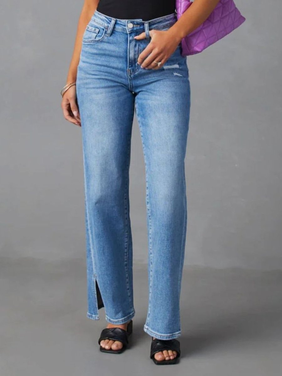 Slit Buttoned Jeans with Pockets - Bottoms