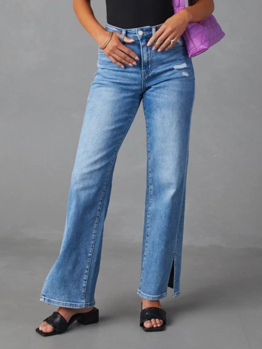 Slit Buttoned Jeans with Pockets - Bottoms