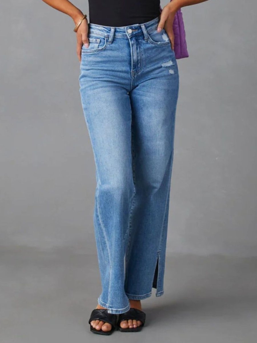 Slit Buttoned Jeans with Pockets - Bottoms