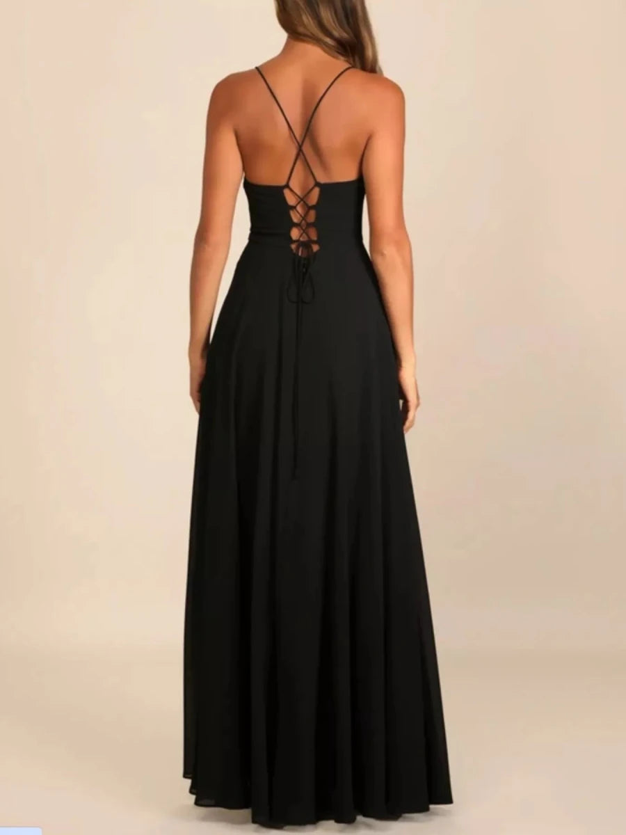 Slit Cowl Neck Maxi Dress - 