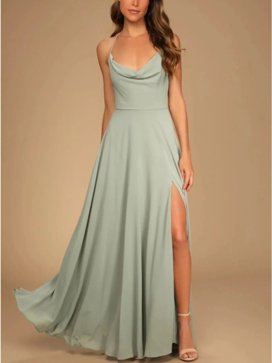 Slit Cowl Neck Maxi Dress - 