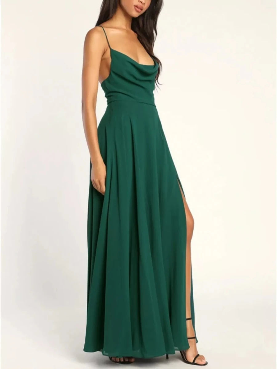 Slit Cowl Neck Maxi Dress - 