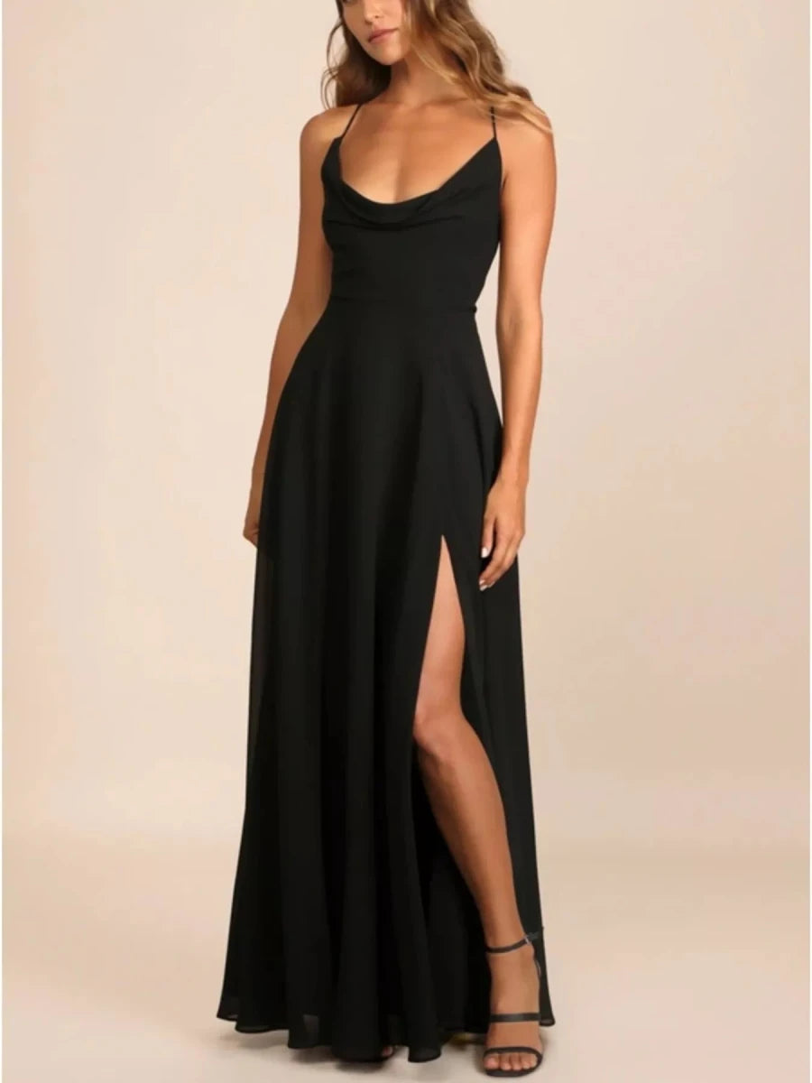 Slit Cowl Neck Maxi Dress - 