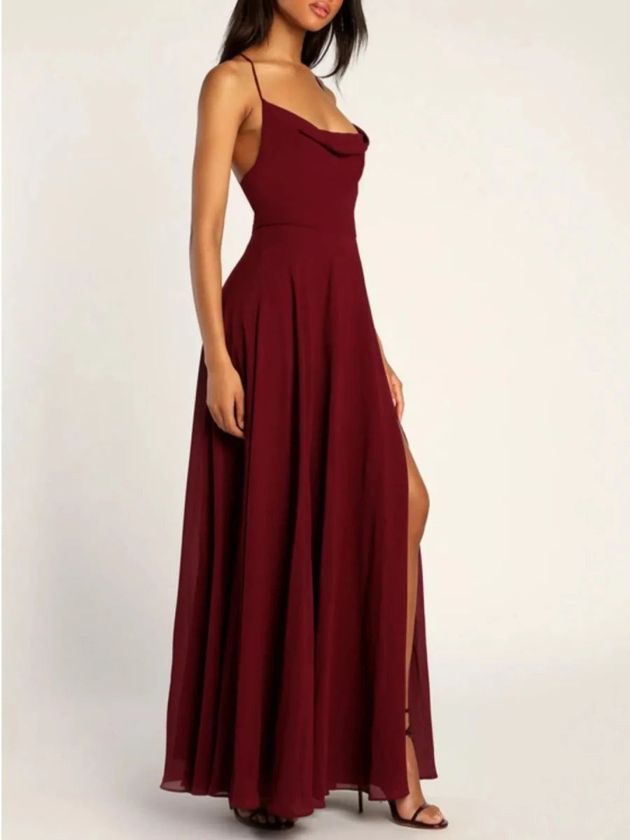 Slit Cowl Neck Maxi Dress - 