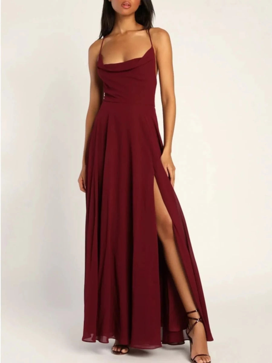 Slit Cowl Neck Maxi Dress - 
