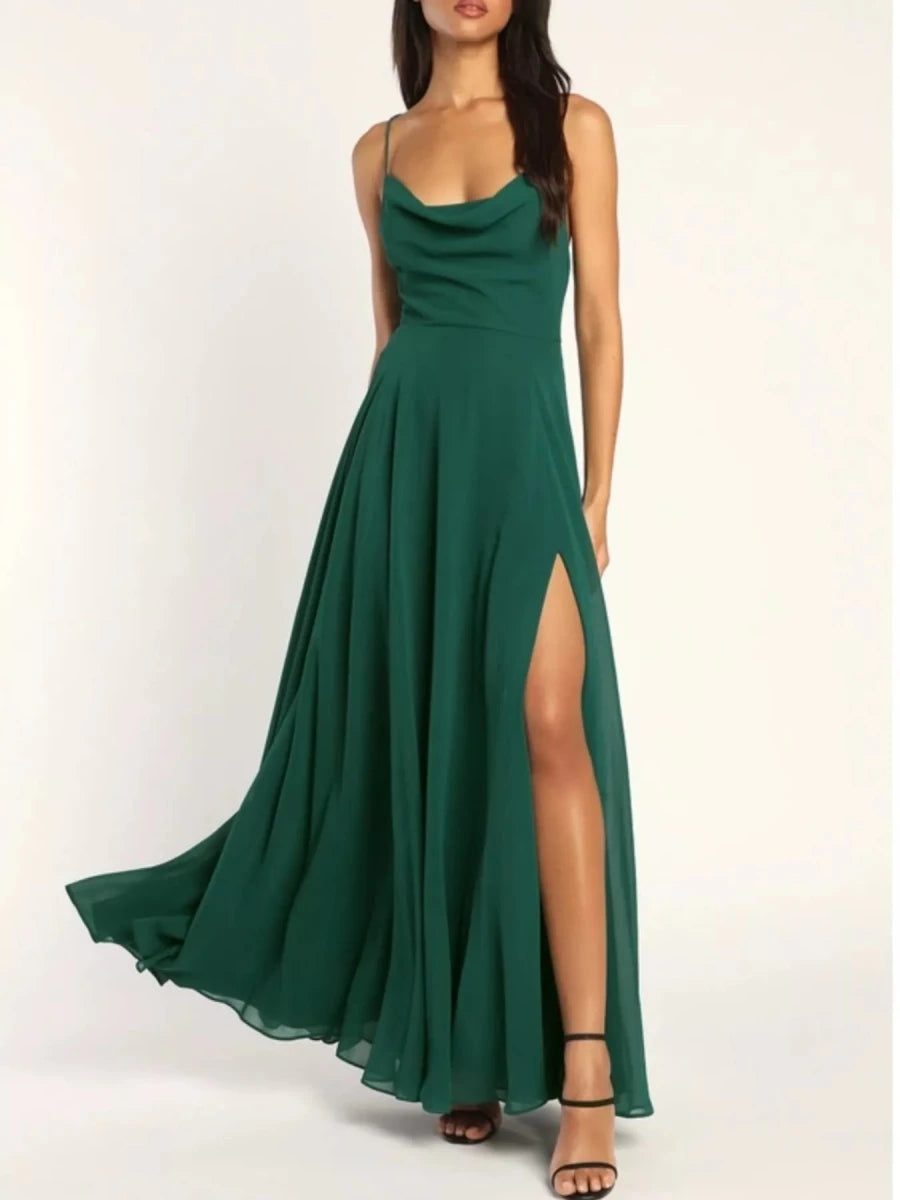 Slit Cowl Neck Maxi Dress - 