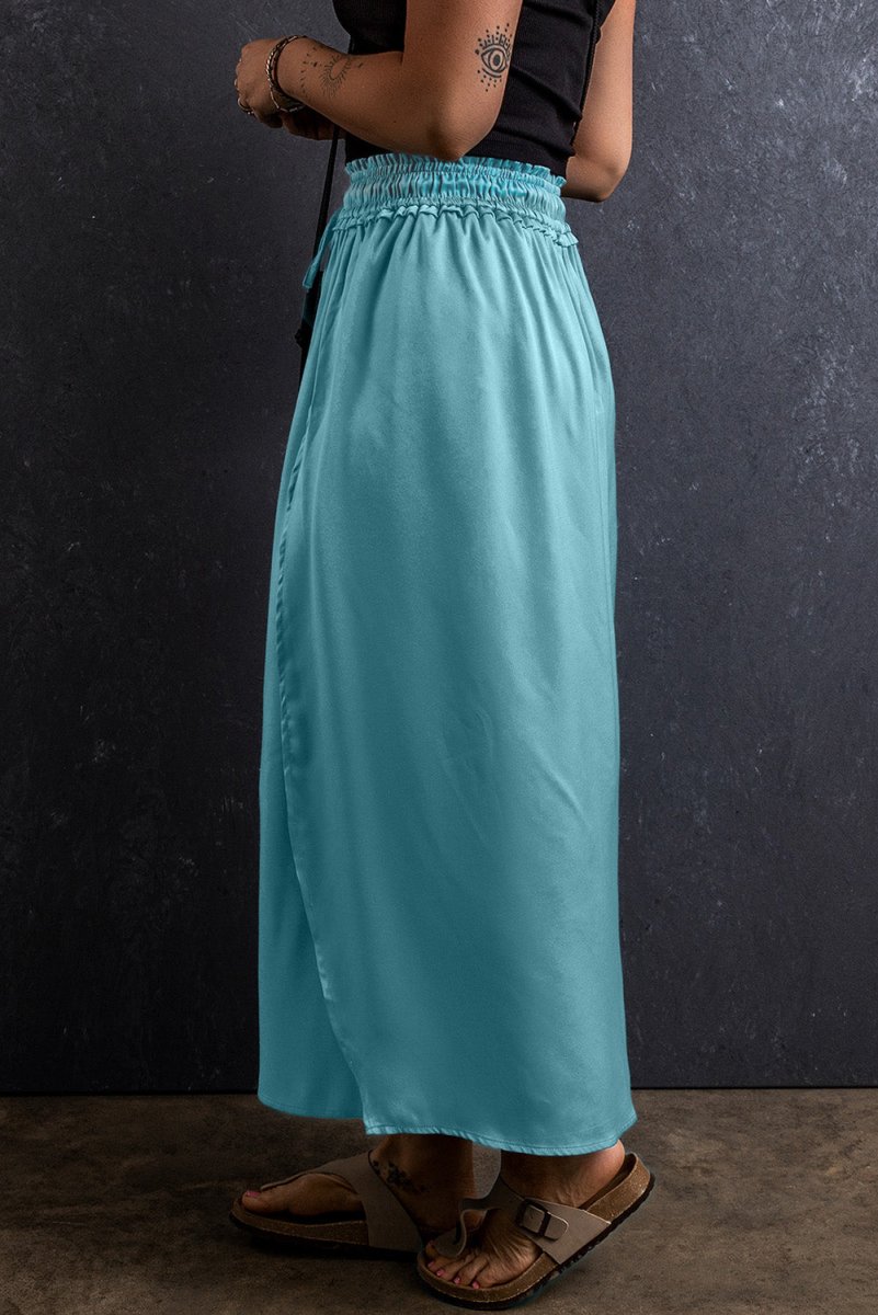 Slit Drawstring Elastic Waist Skirt - Bottoms
