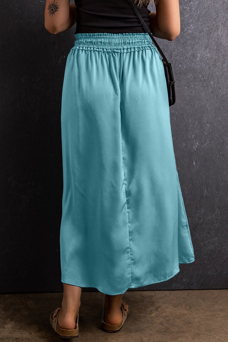 Slit Drawstring Elastic Waist Skirt - Bottoms