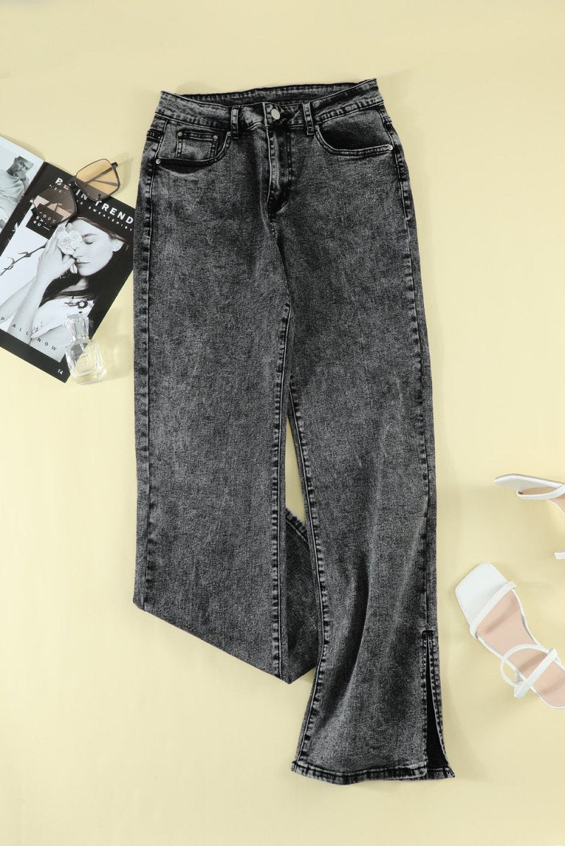 Slit Flare Jeans - Bottoms
