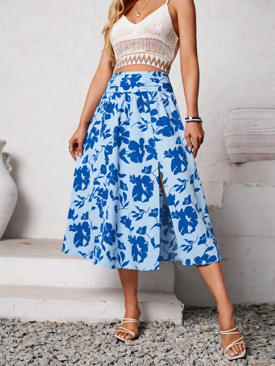 Slit Printed Midi Skirt - Bottoms
