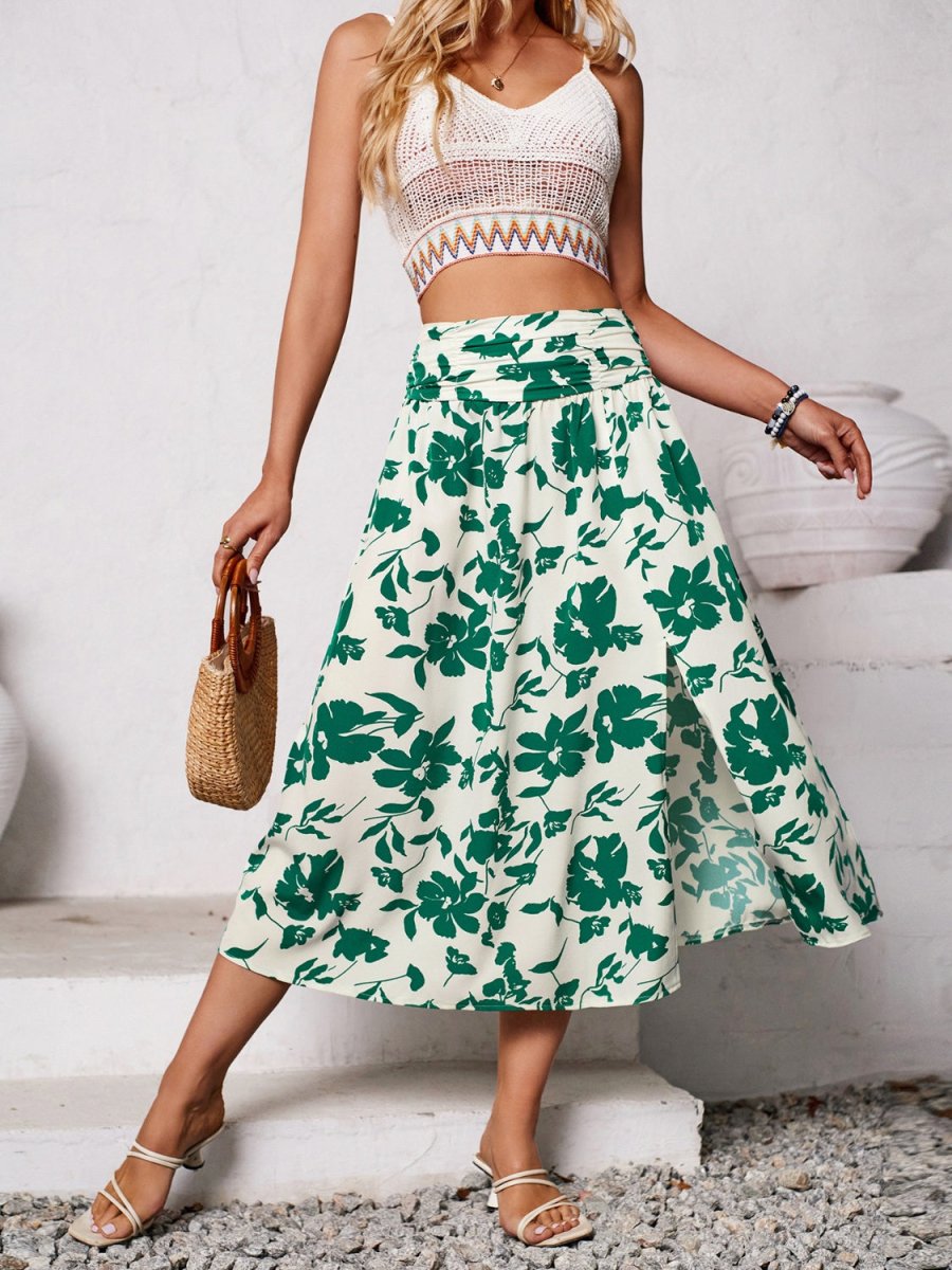 Slit Printed Midi Skirt - Bottoms