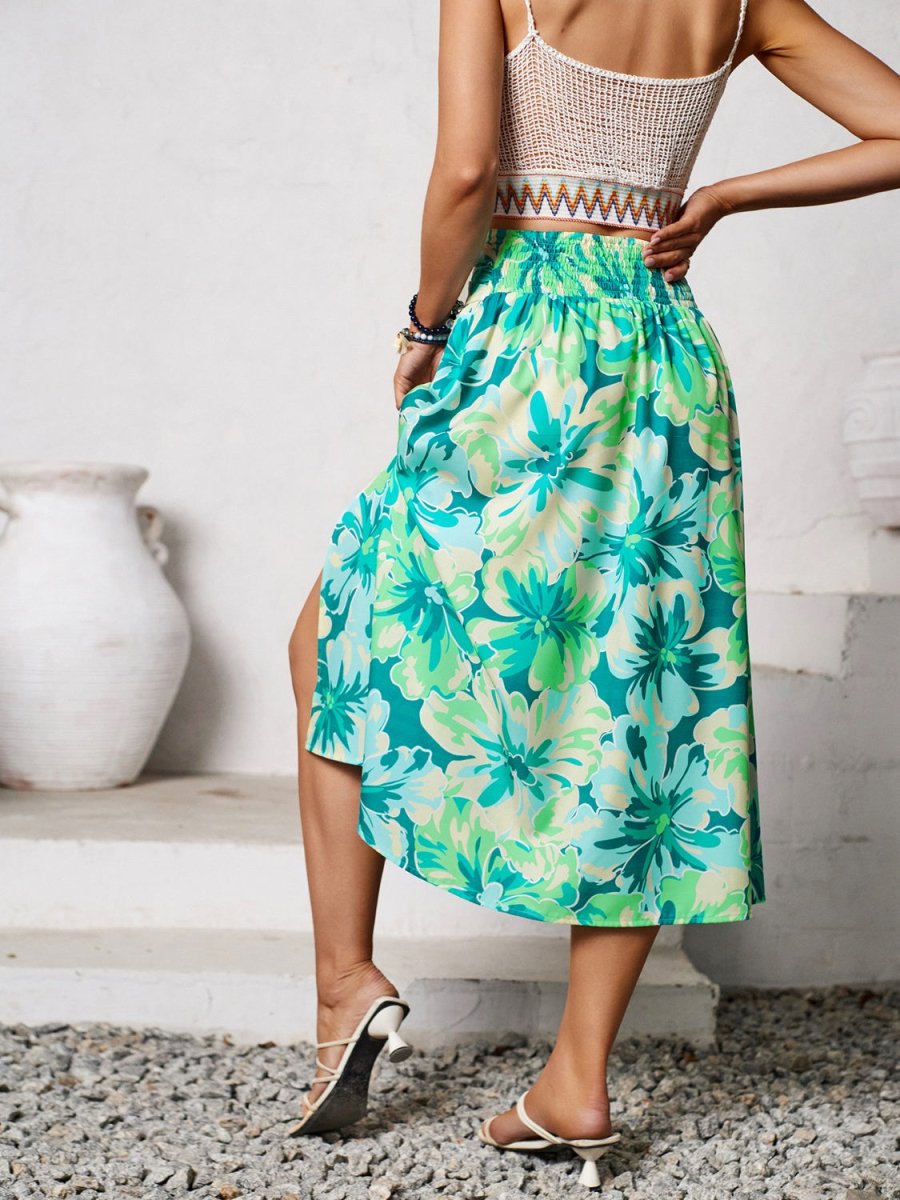 Slit Printed Midi Skirt - Bottoms