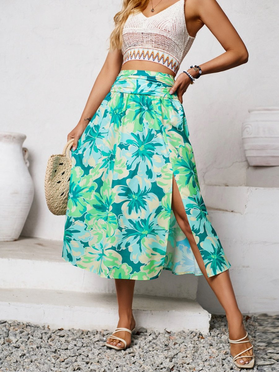 Slit Printed Midi Skirt - Bottoms