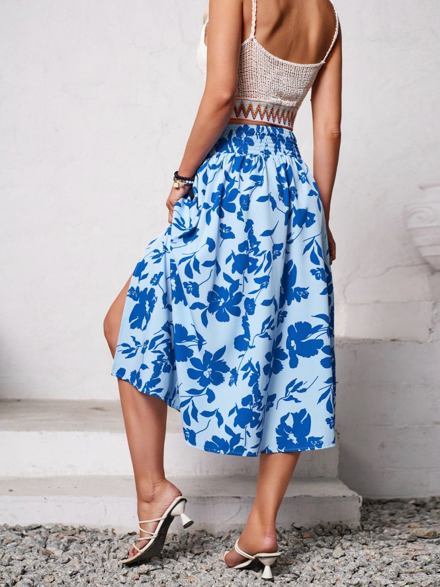 Slit Printed Midi Skirt - Bottoms