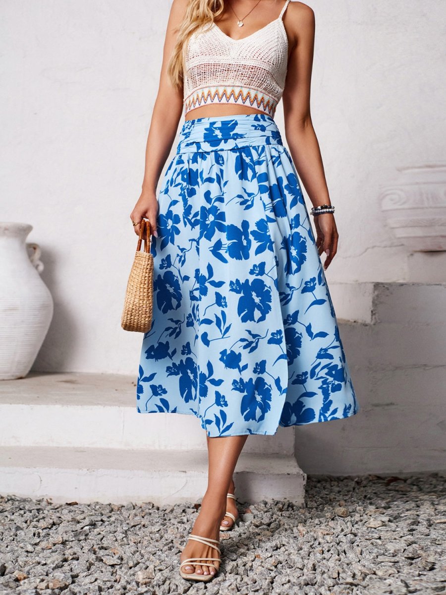 Slit Printed Midi Skirt - Bottoms