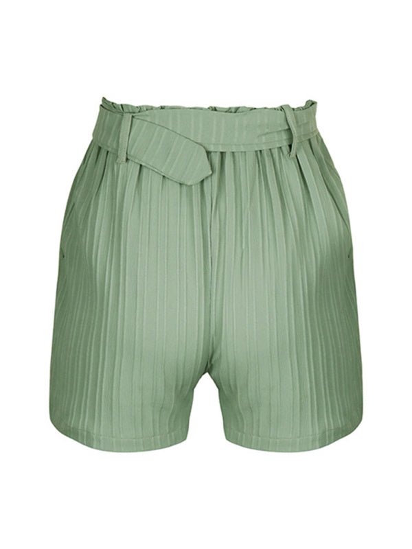 Small fresh green solid color pleated shorts - Bottoms