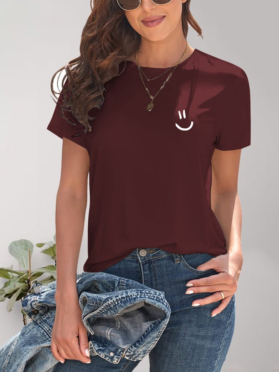 Smile Graphic Round Neck Short Sleeve T-Shirt - Top