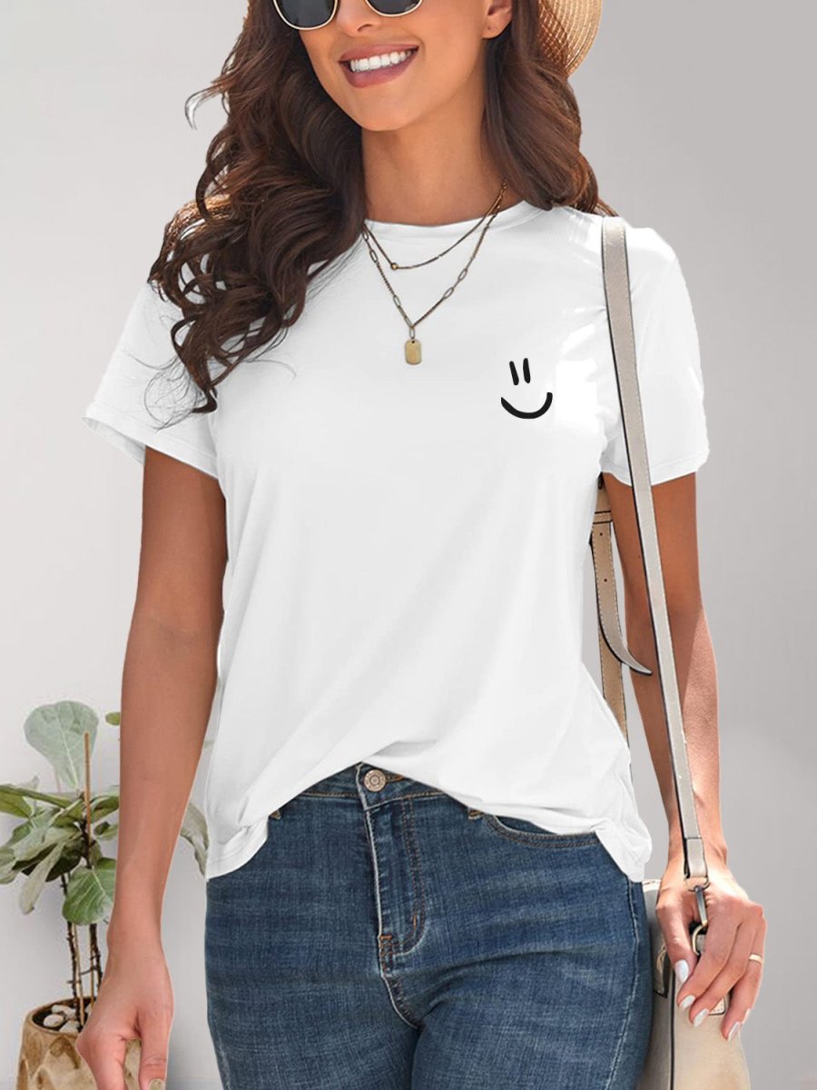 Smile Graphic Round Neck Short Sleeve T-Shirt - Top