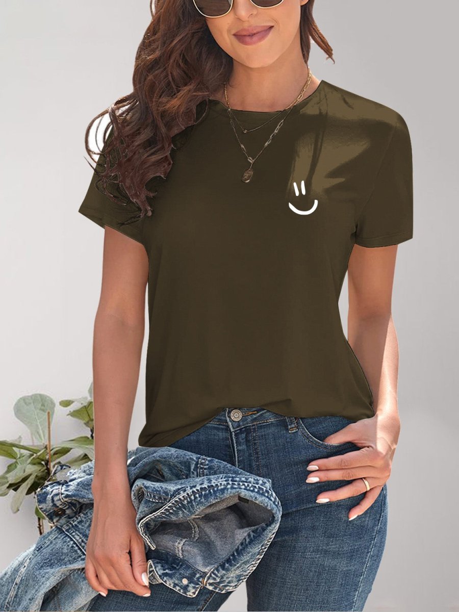 Smile Graphic Round Neck Short Sleeve T-Shirt - Top
