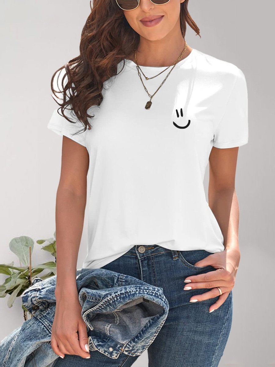 Smile Graphic Round Neck Short Sleeve T-Shirt - Top